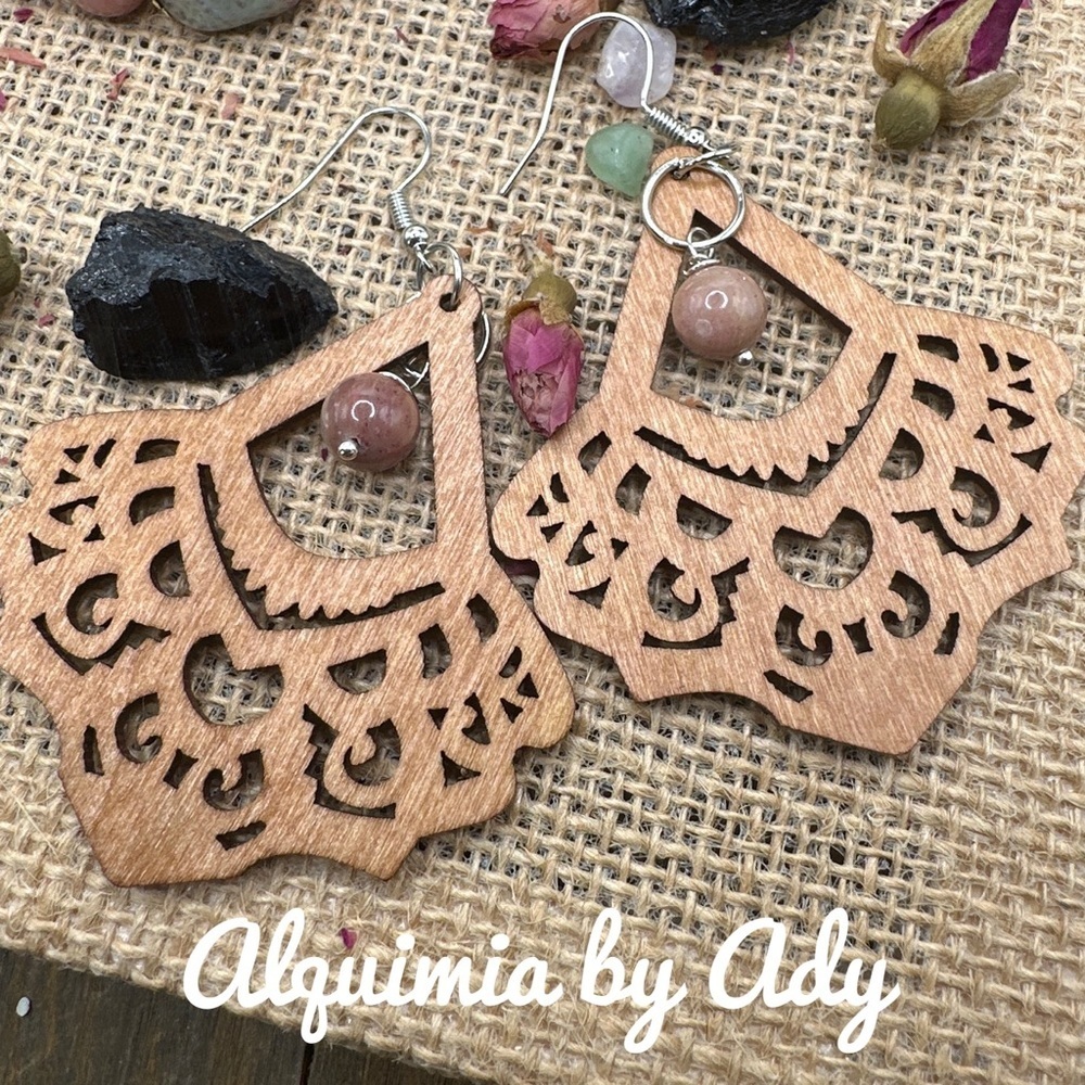 Aretes de Madera en Forma de Abanico con Ágata